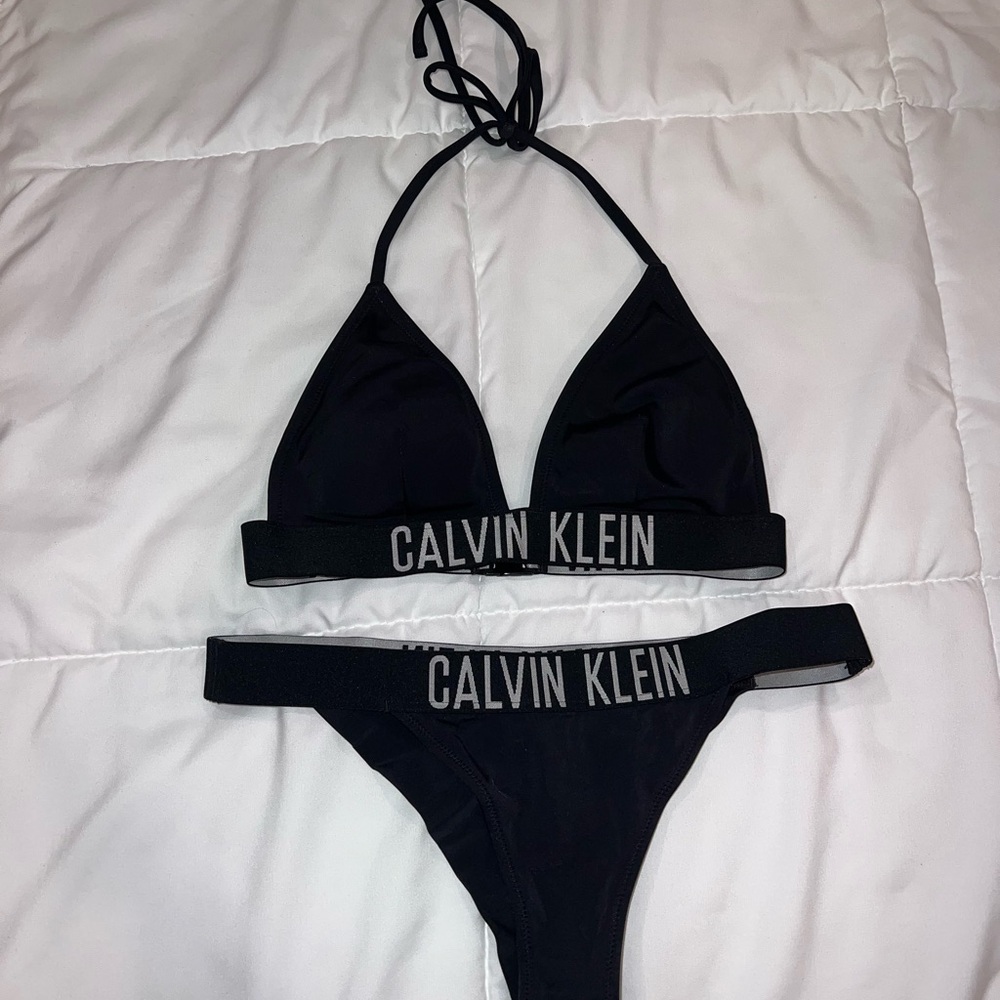 Calvin Klein Black Logo Branded Triangle Bikini